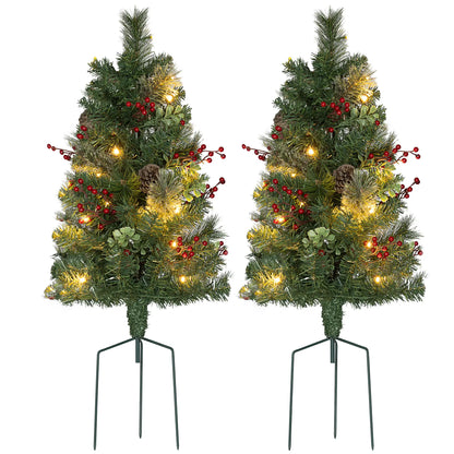 2ft 2 Pack Artificial Christmas Tree, Pre Lit with Red Berries, Green Pre Lit Christmas Trees Green at Gallery Canada