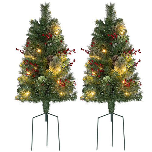 2ft 2 Pack Artificial Christmas Tree, Pre Lit with Red Berries, Green