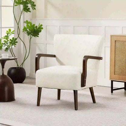 Accent Chair, Wooden Legs, Linen Fabric, Thick Padding, Cream White Accent Chairs at Gallery Canada