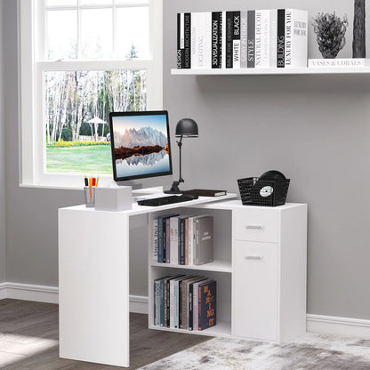 180° Rotating Corner Desk, Storage Shelf Cabinet, White Writing Desks at Gallery Canada