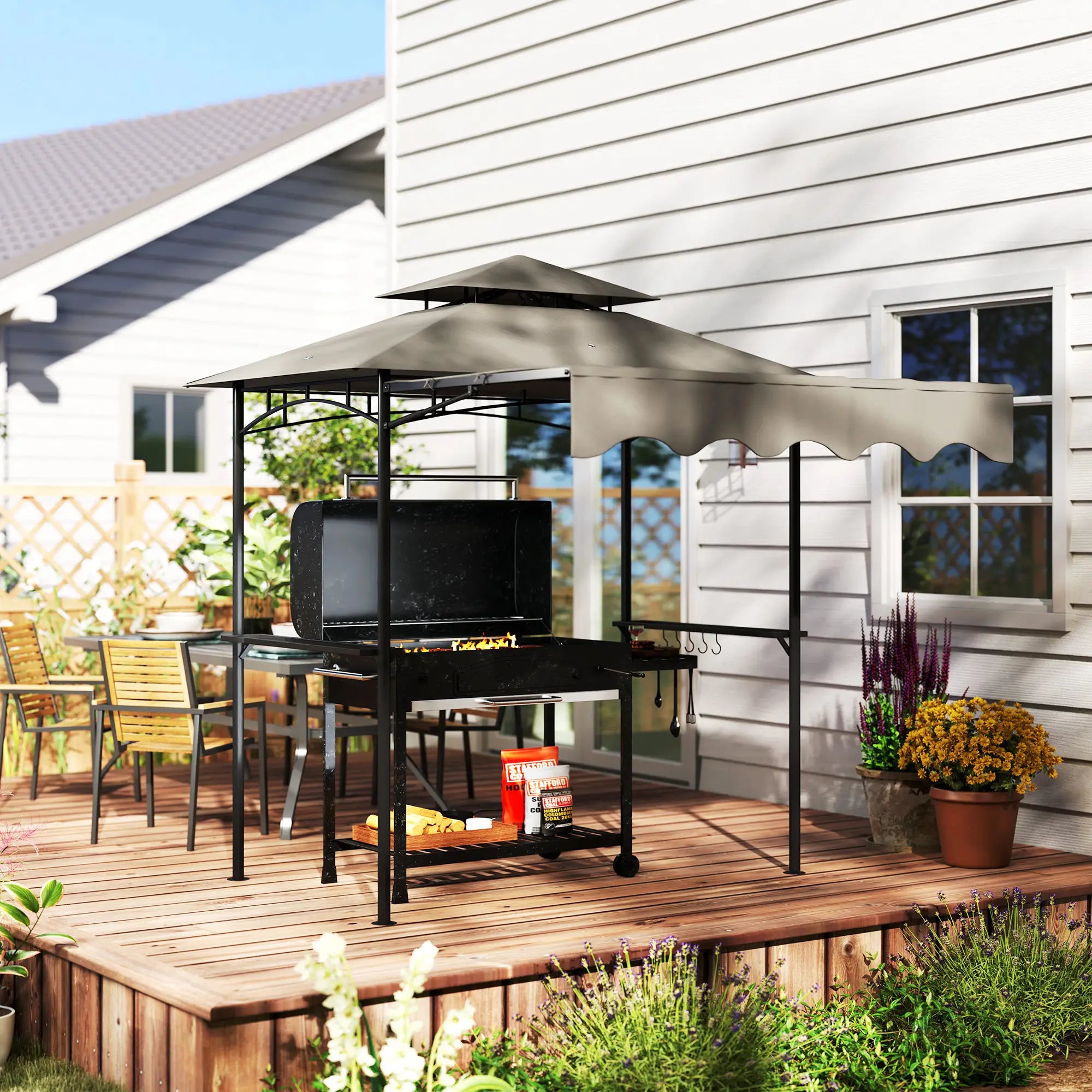 8' x 5' Grill Gazebo, Double Tiered, Light Grey BBQ Grill Gazebos at Gallery Canada
