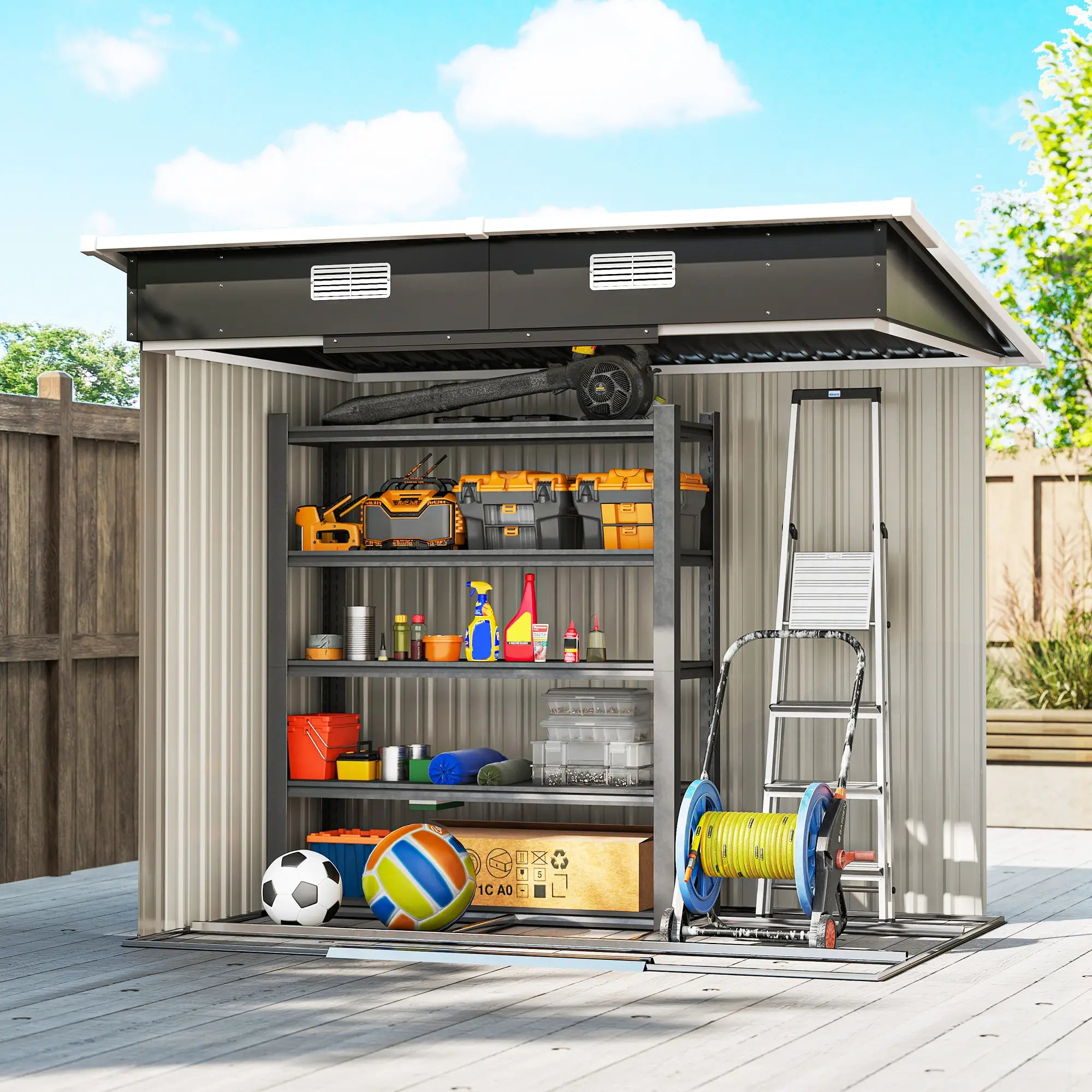 7'x4' Metal Patio Storage Shed, Garden Tool Utility Unit, Black Sheds at Gallery Canada