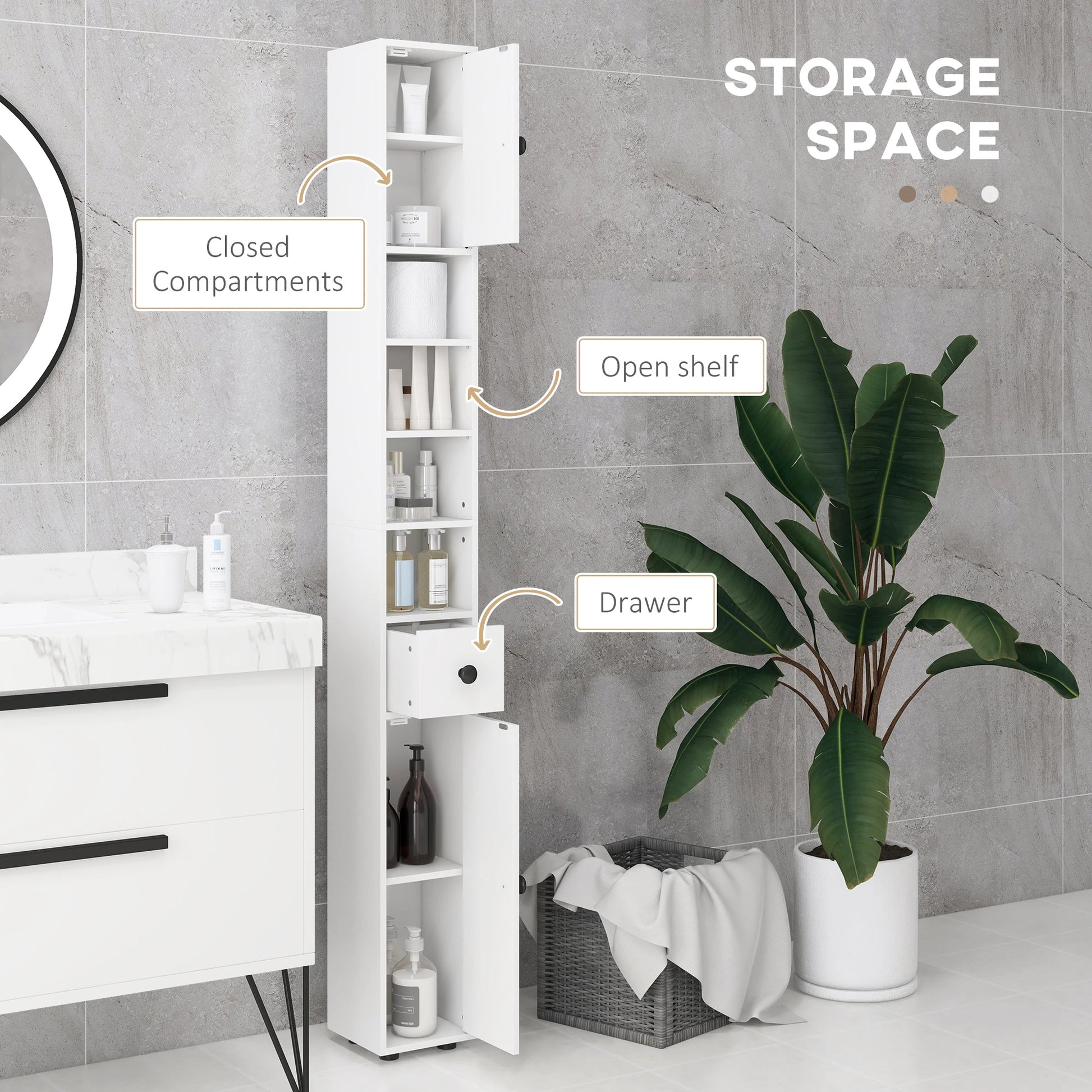 71" Tall Bathroom Storage Cabinet, Adjustable Shelves, 2 Door, White Bathroom Cabinets at Gallery Canada