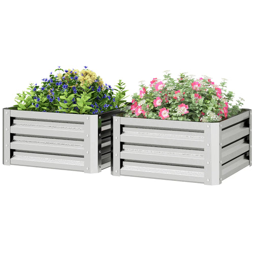 2' x 2' x 1' Raised Garden Bed, Galvanised Steel Frame, Vegetables, Flowers, Herbs, Silver