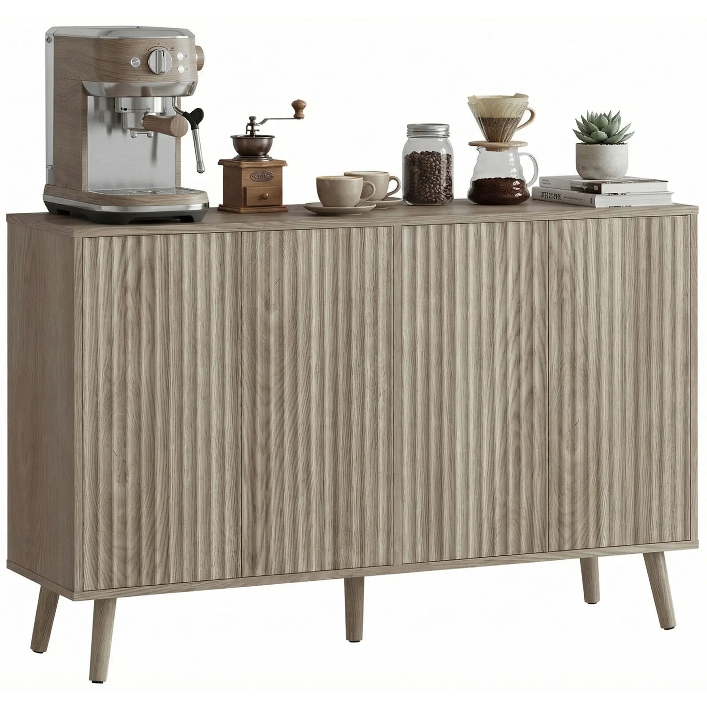 Fluted Sideboard with Adjustable Shelves, Light Grey Bar Cabinets at Gallery Canada