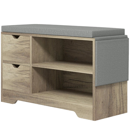 Upholstered Shoe Storage Bench With Seat, Drawer, Open Shelves, Grey Shoe Storage Cabinets & Racks at Gallery Canada