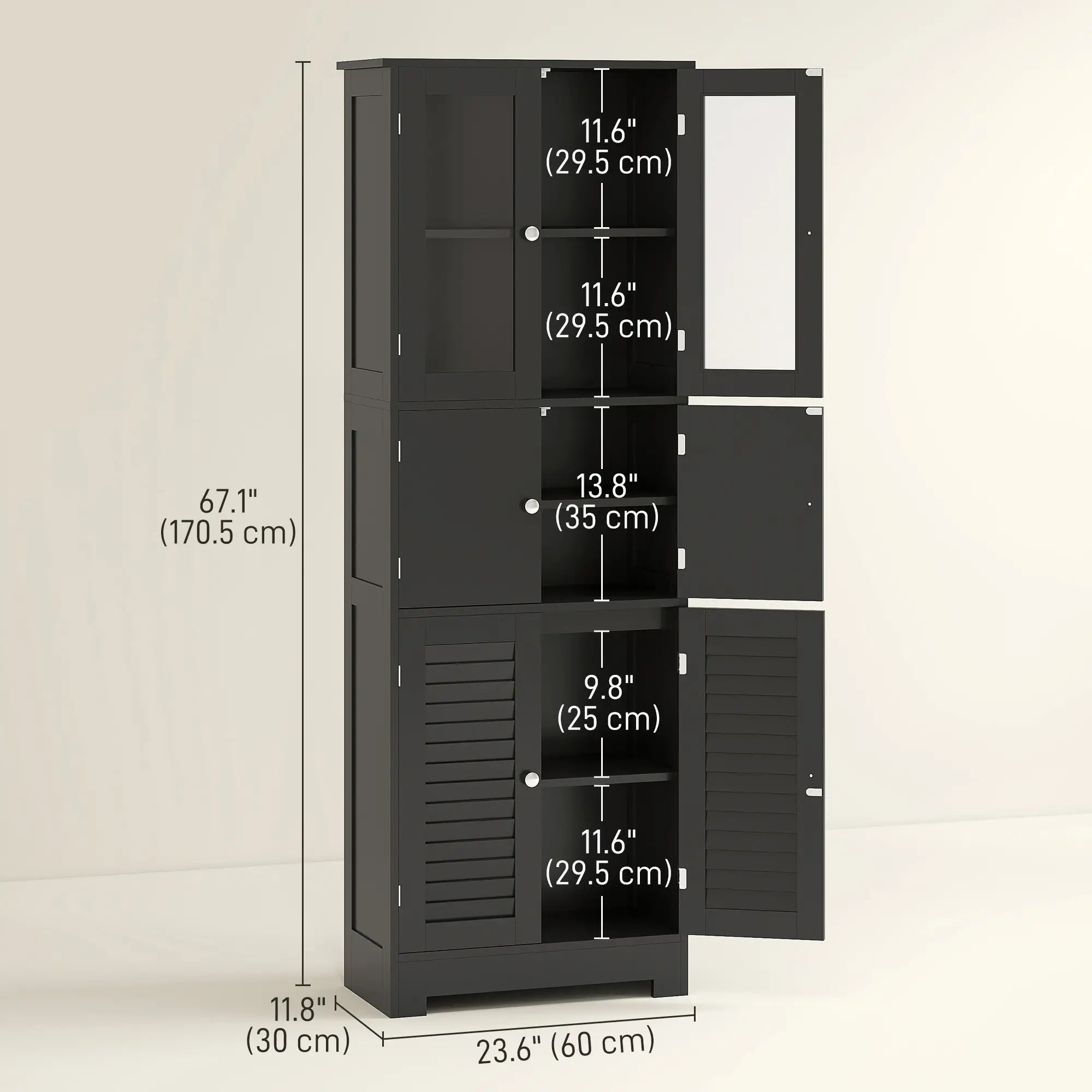 Freestanding Bathroom Cabinet, Glass Louvred Doors, Tall, Black Bathroom Cabinets at Gallery Canada