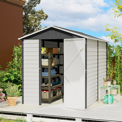 9' x 6' Garden Shed, Outdoor Storage, Sloped Roof, Lockable Door, Dark Grey