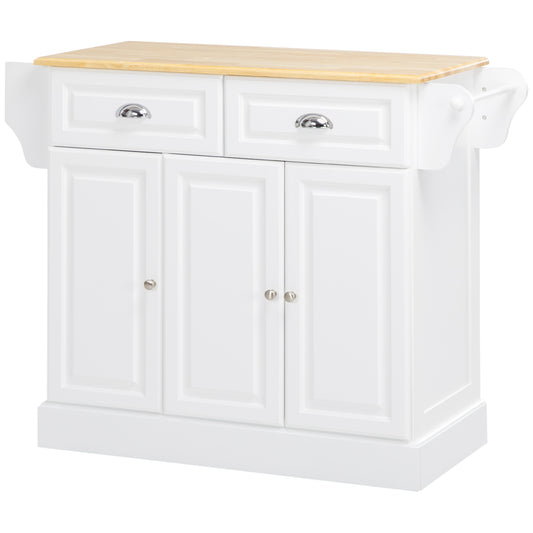 Kitchen Island with Storage Rolling Kitchen Serving Cart with Rubber Wood Top Towel Rack Storage Drawer Cabinet White - Gallery Canada