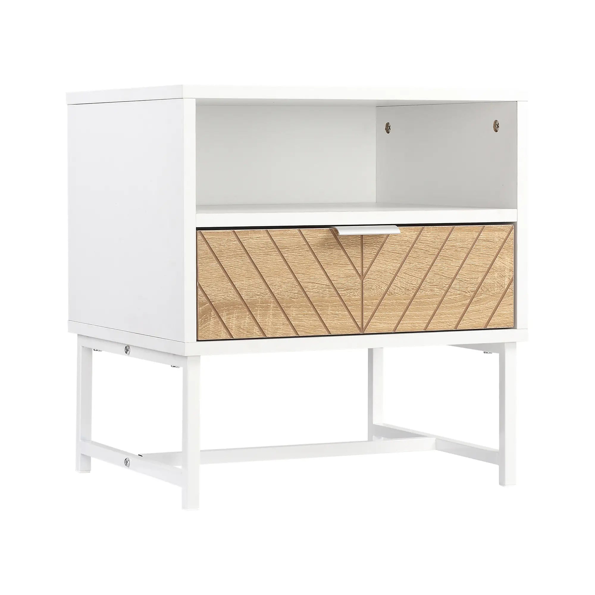 Modern Bedside Table with Drawer, Storage Shelf, Oak, White Bedside Tables at Gallery Canada