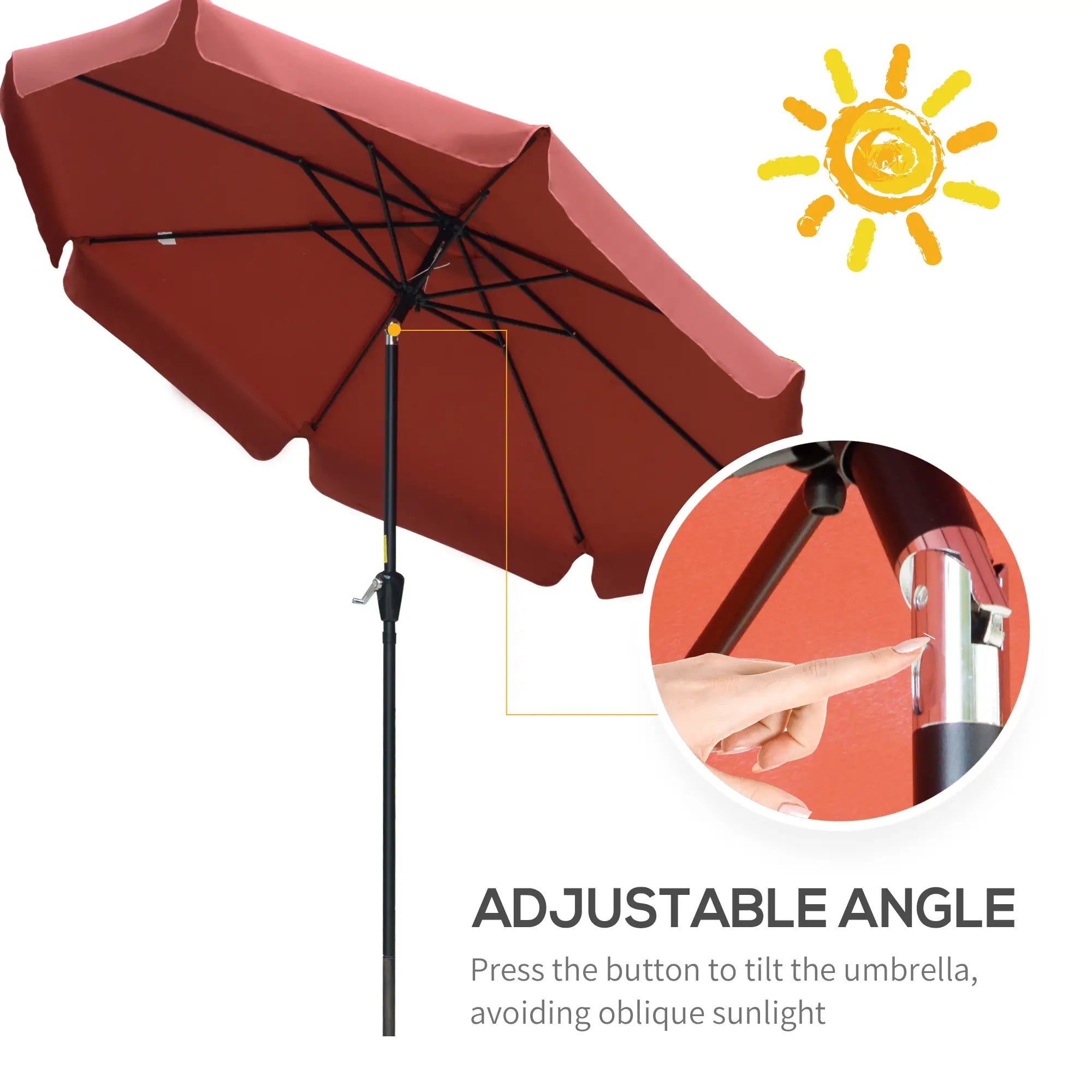 8.5 ft Round Patio Umbrella, Tilt and Crank, Wine Red Sun Umbrellas at Gallery Canada