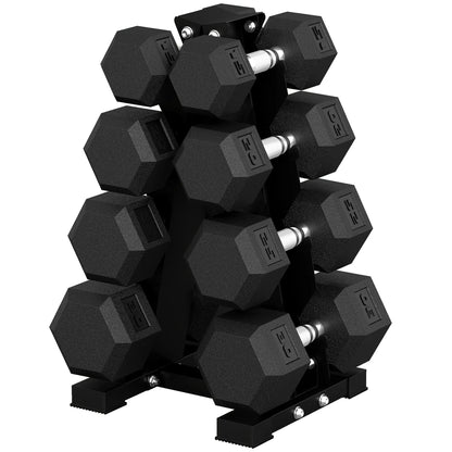 Hex Dumbbell Set With Rack, 180lbs Rubber-Coated, black
