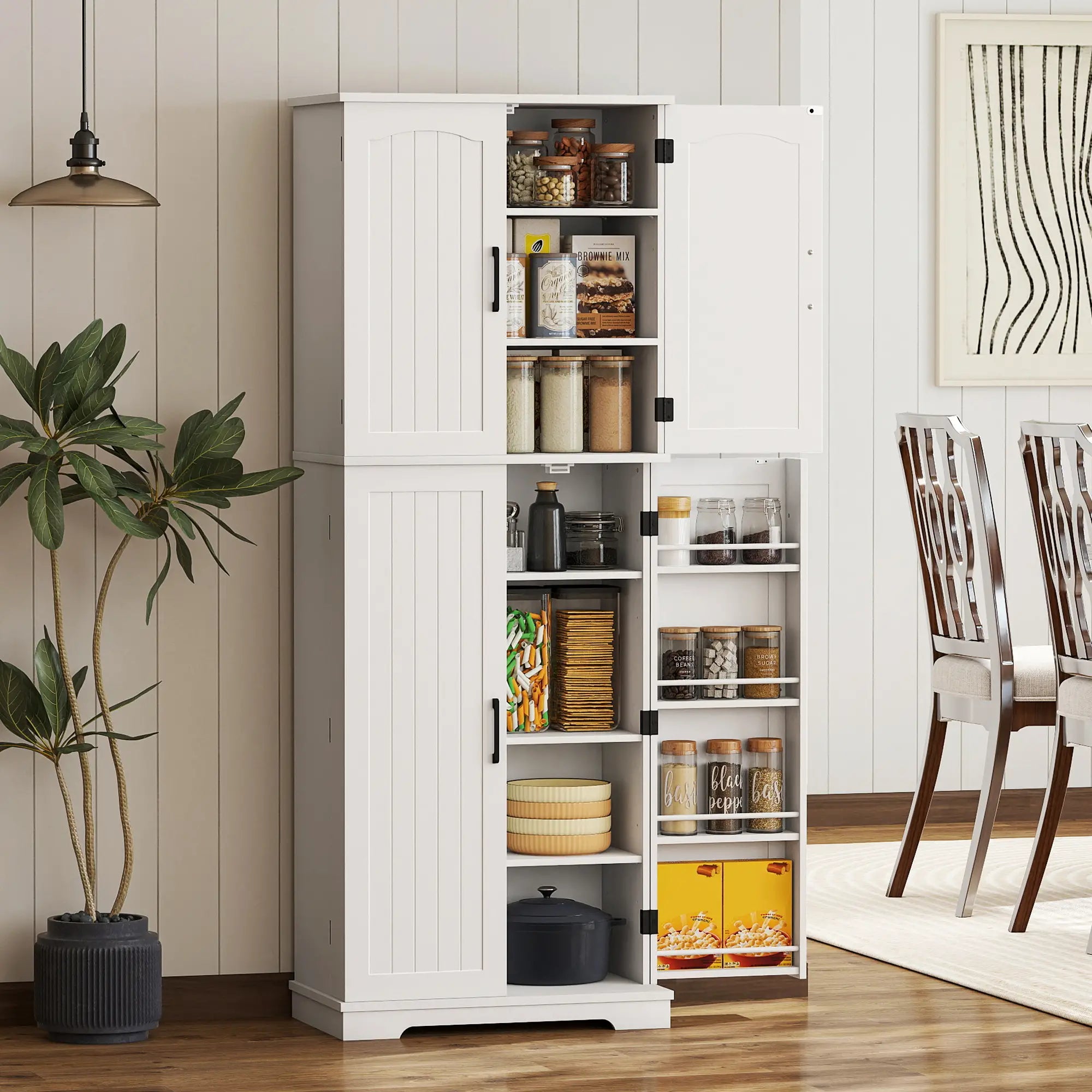 Tall Pantry Cabinet, 64 Inch, Adjustable Shelves, Spice Racks, White Kitchen Pantry Cabinets at Gallery Canada