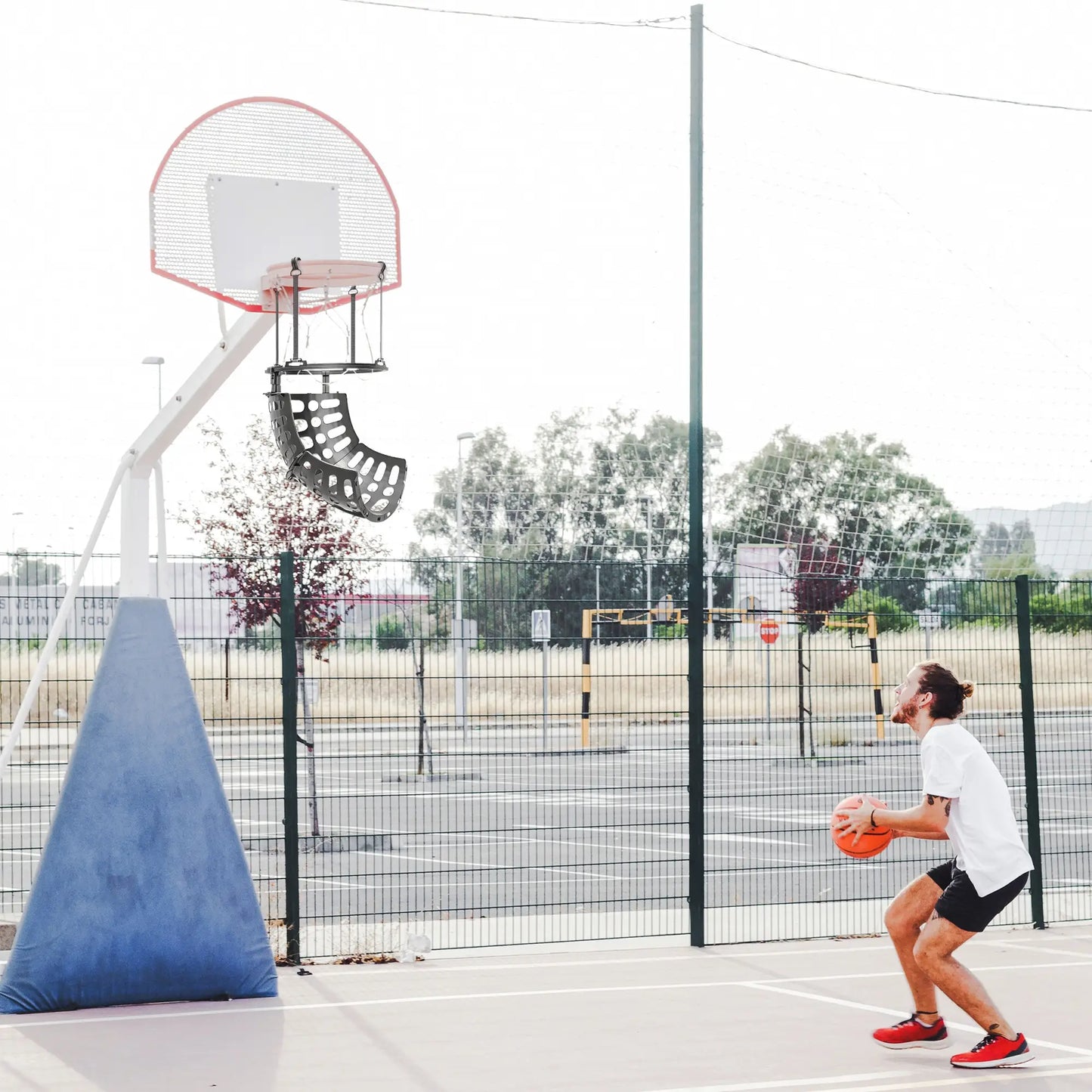 Height Adjustable Basketball Rebounder, 360° Rotatable Return Chute, Black Basketball at Gallery Canada