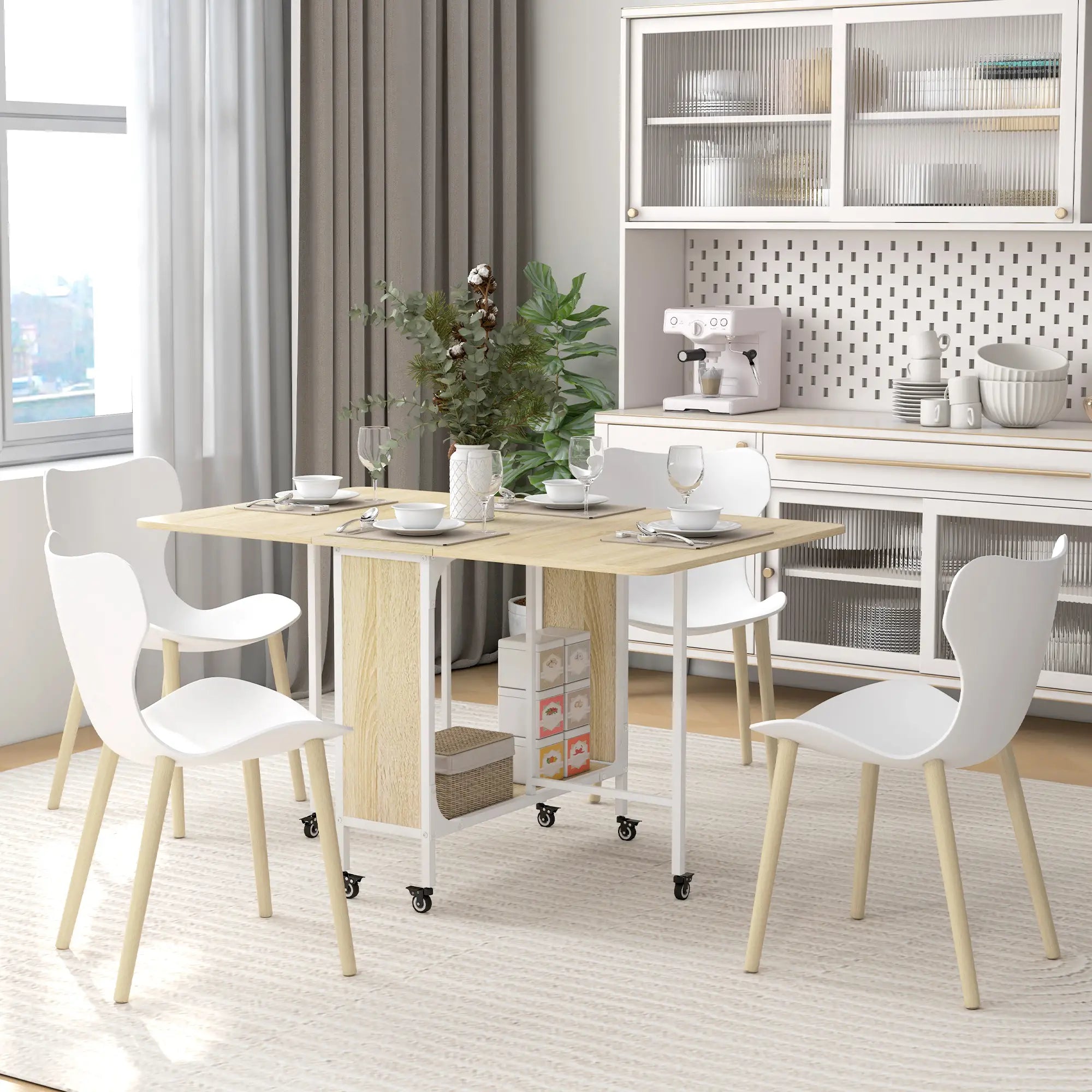 Folding Dining Table, Extendable Kitchen Table With Storage Shelf, Natural Wood Dining Tables at Gallery Canada