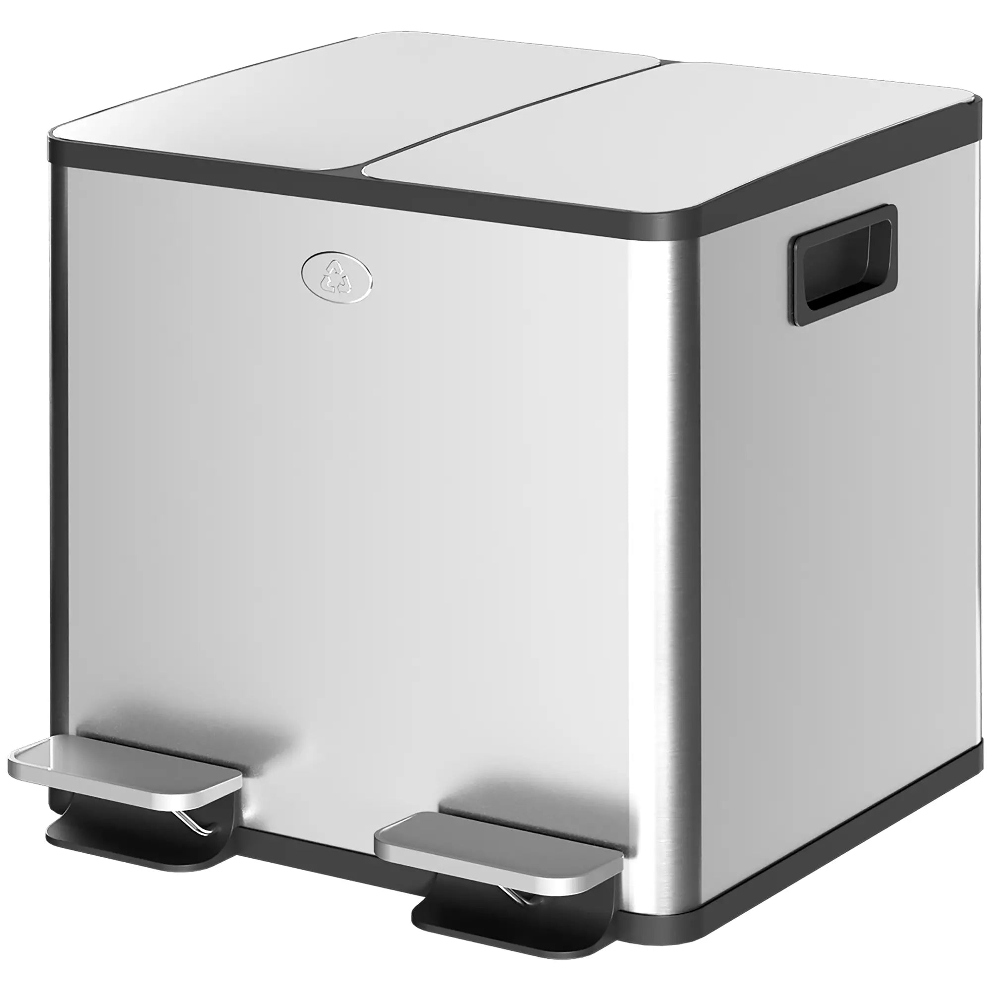 Dual Garbage Bin, Soft Close Trash Can, 2 x 15 Liter, Silver Household Supplies Silver at Gallery Canada