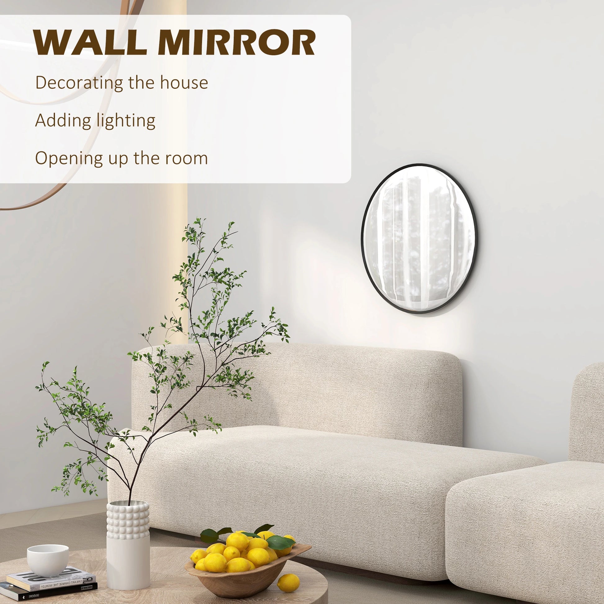 24" Round Wall Mirror, Modern Home Decor for Bedroom Living Room Bathroom, Black Wall Mirrors at Gallery Canada