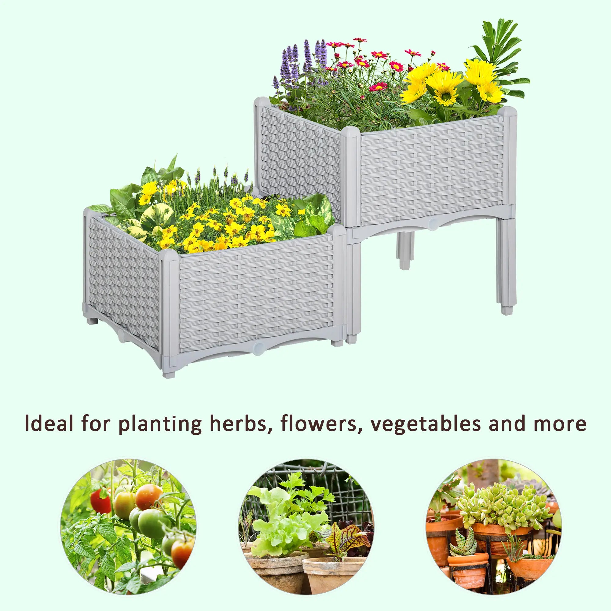 2 Piece Raised Garden Bed, PP Flower Bed, Vegetable Herb Grow Box, Light Grey Raised Garden Beds at Gallery Canada