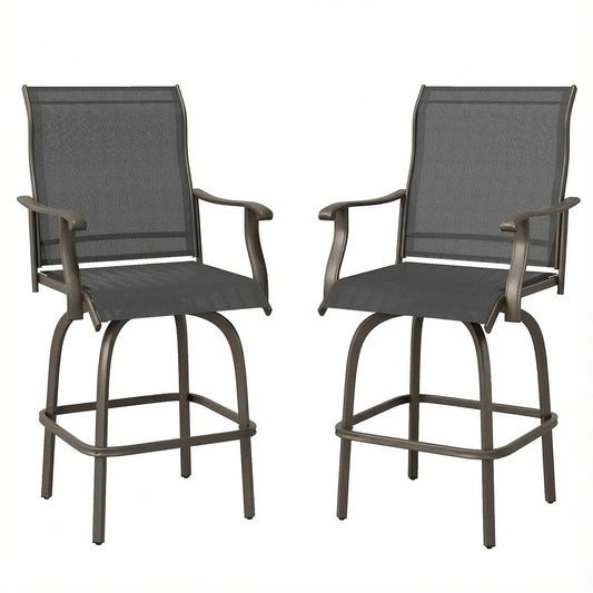Outdoor Bar Stools Set of 2, Swivel High Back Chairs, Black Bar Stools Black at Gallery Canada