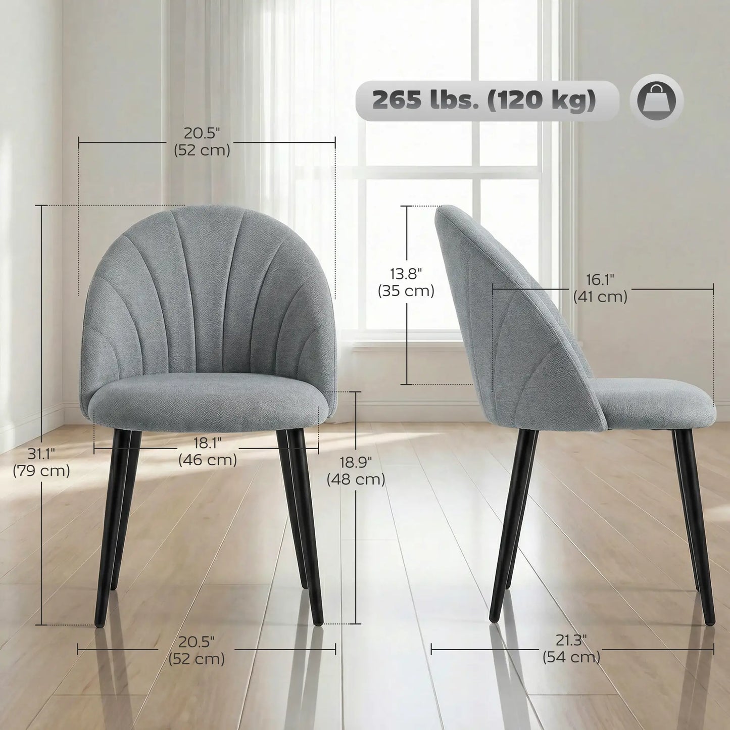 Modern Dining Chairs Set of 4, Upholstered, Metal Legs, Shell Backrest, Grey Dining Chairs at Gallery Canada