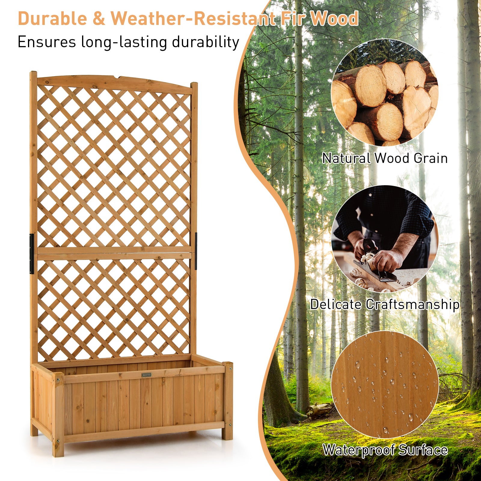 Planter Raised Bed with Trellis for Plant Flower Climb, Natural Raised Garden Beds at Gallery Canada