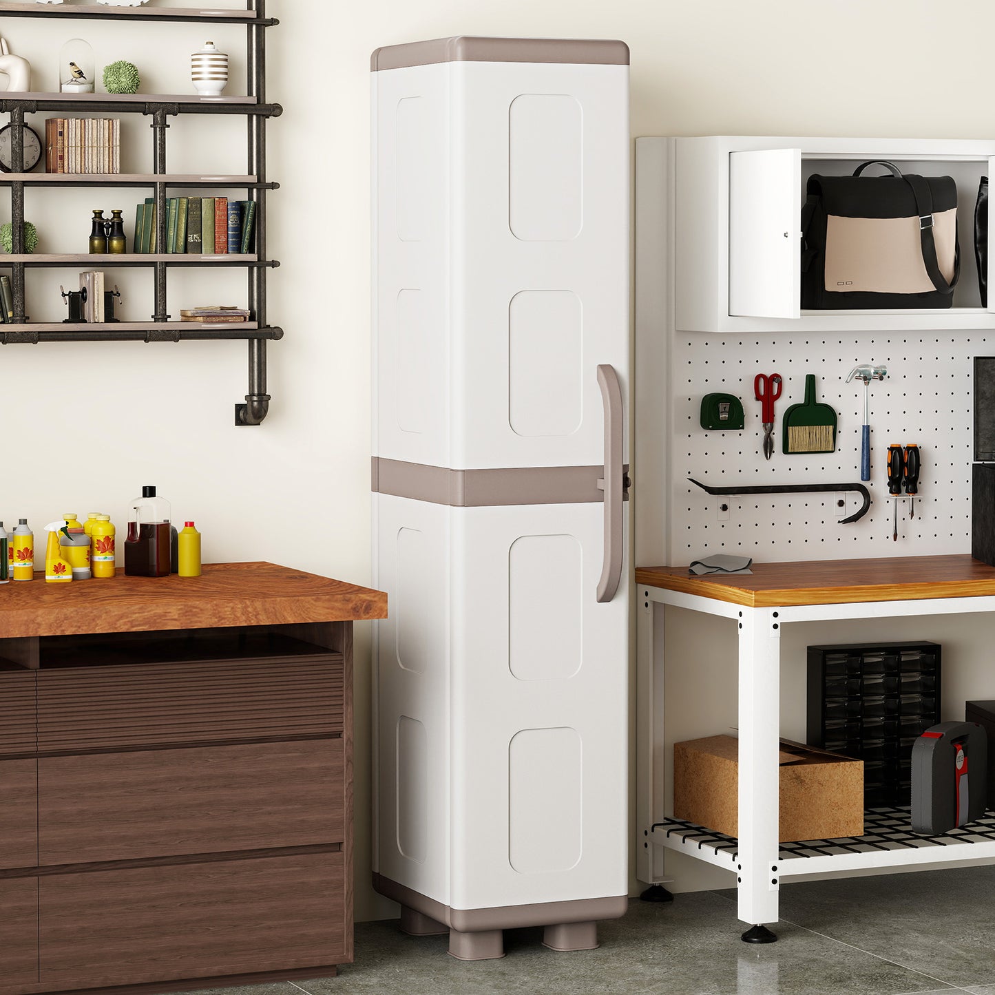 Plastic Kitchen Pantry, 4 Adjustable Shelves, Single Door, Beige Sideboards Cabinets & Buffets at Gallery Canada