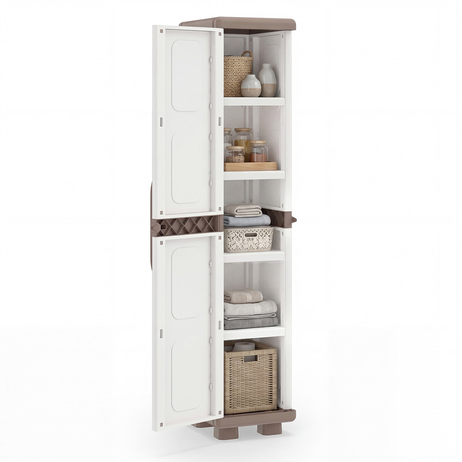 Plastic Kitchen Pantry, 4 Adjustable Shelves, Single Door, Beige Sideboards Cabinets & Buffets Beige at Gallery Canada
