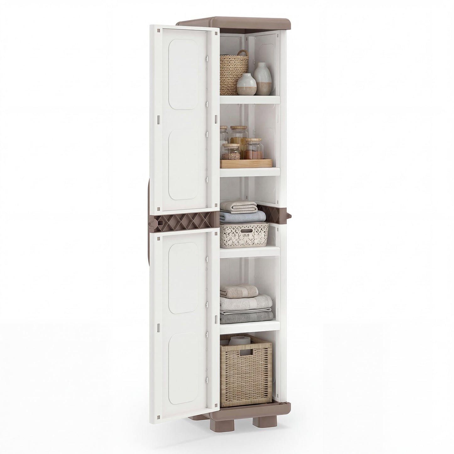 Plastic Kitchen Pantry, 4 Adjustable Shelves, Single Door, Beige Sideboards Cabinets & Buffets Beige at Gallery Canada