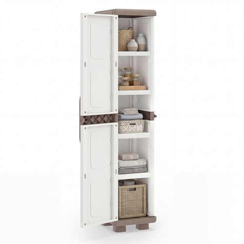 Plastic Kitchen Pantry, 4 Adjustable Shelves, Single Door, Beige