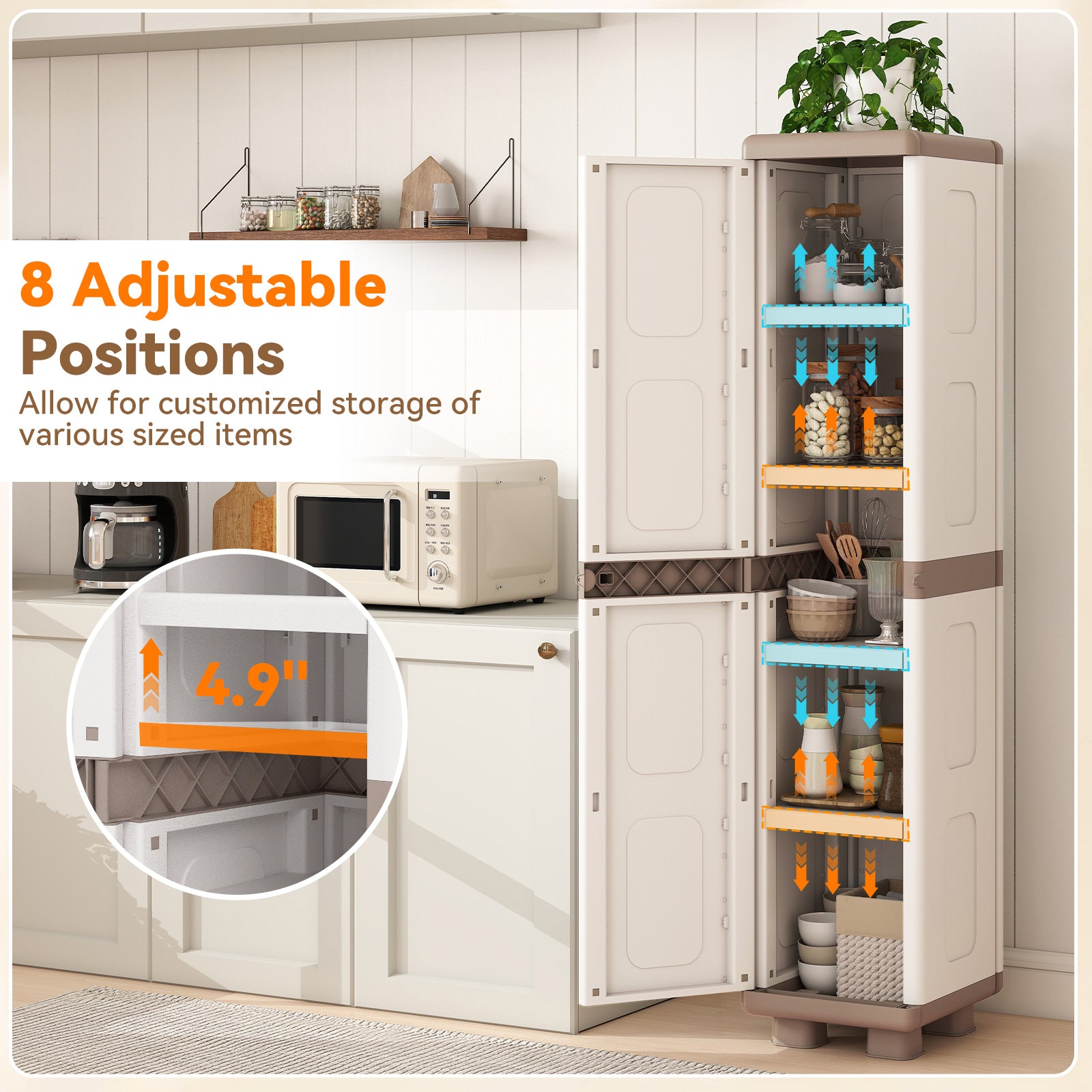 Plastic Kitchen Pantry, 4 Adjustable Shelves, Single Door, Beige Sideboards Cabinets & Buffets at Gallery Canada