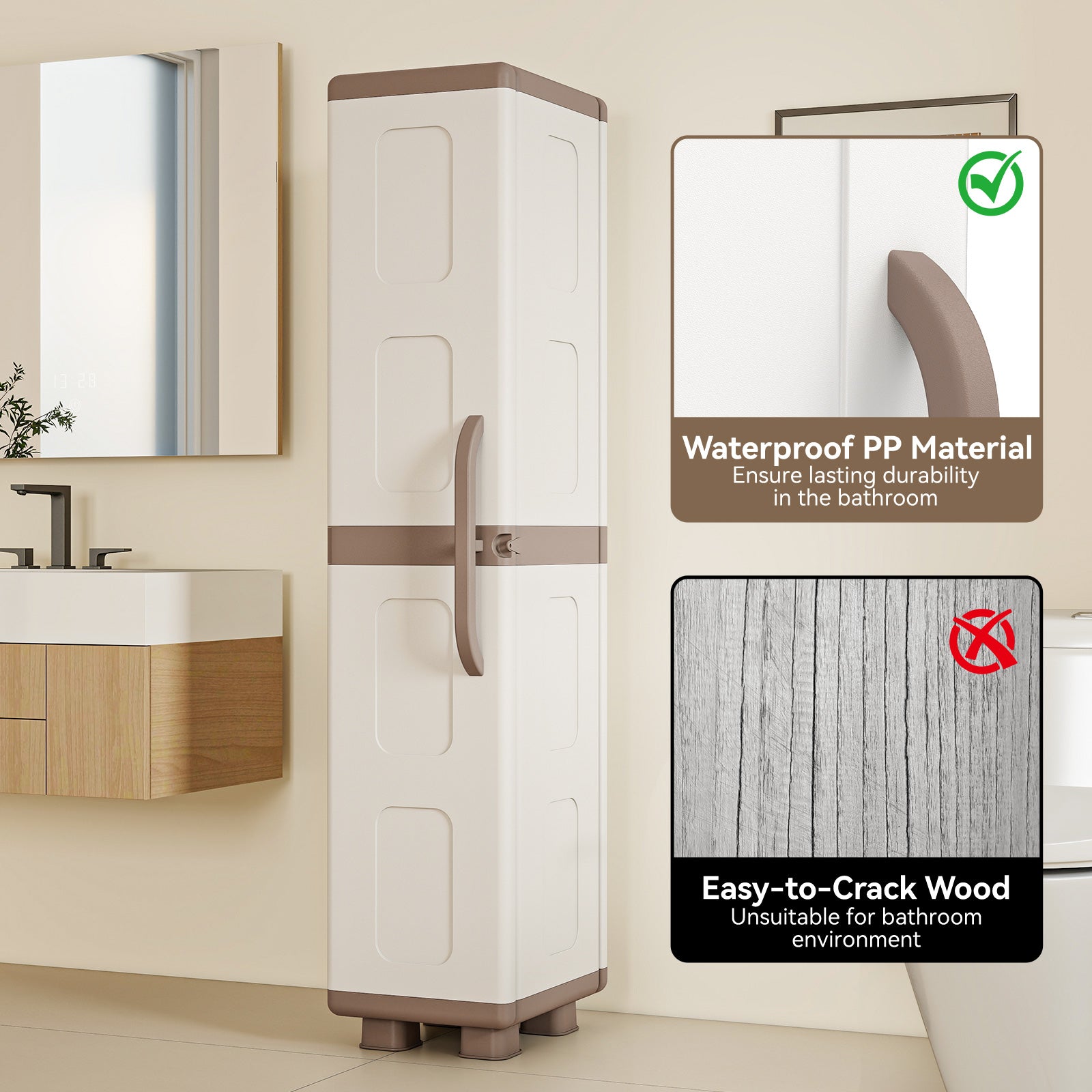 Plastic Kitchen Pantry, 4 Adjustable Shelves, Single Door, Beige Sideboards Cabinets & Buffets at Gallery Canada