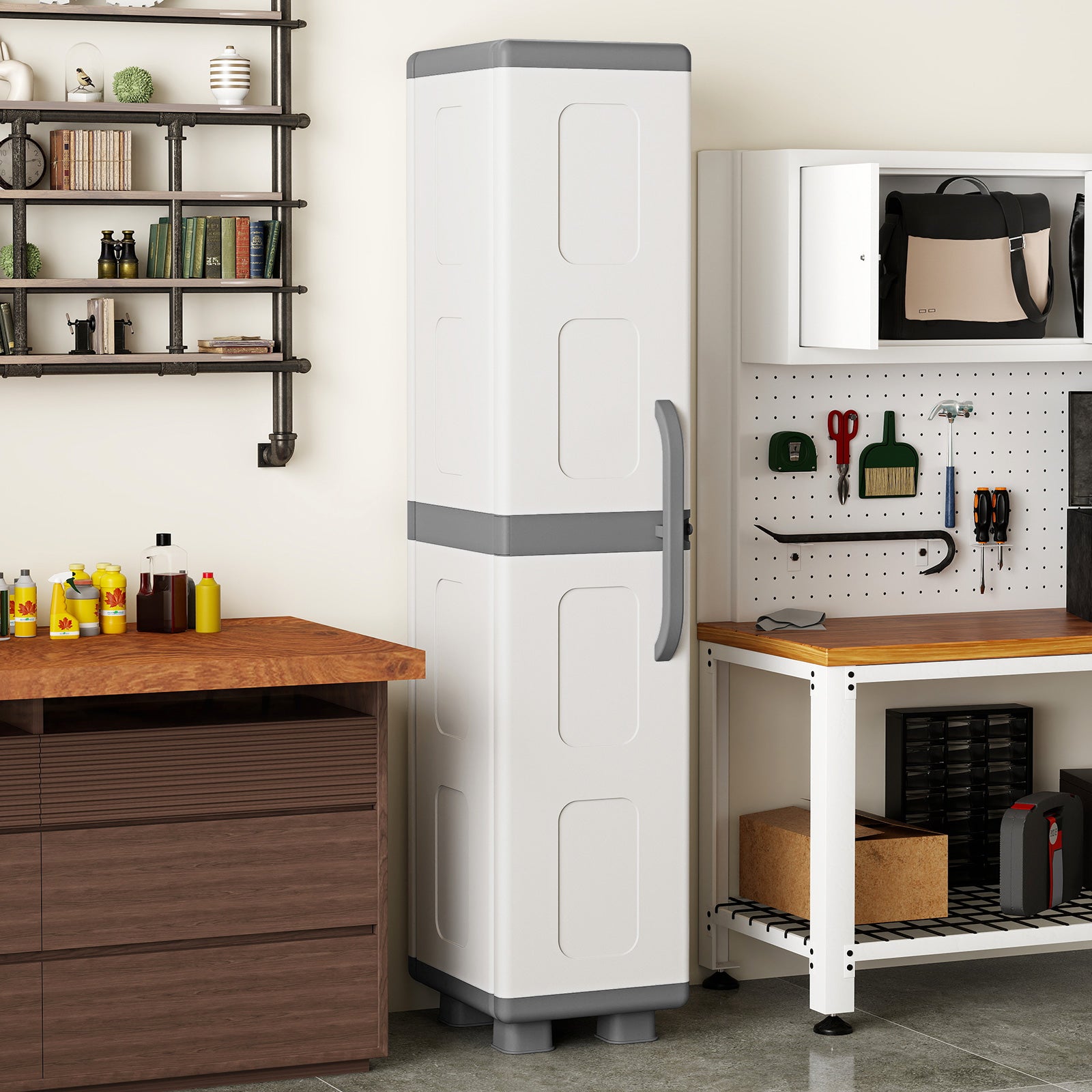 Plastic Kitchen Pantry, 4 Adjustable Shelves, Single Door, Gray Sideboards Cabinets & Buffets at Gallery Canada