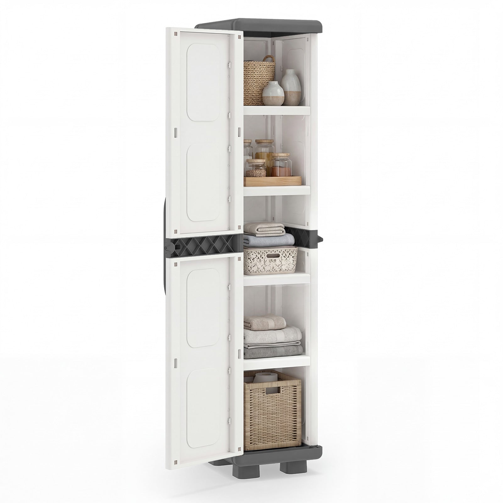 Plastic Kitchen Pantry, 4 Adjustable Shelves, Single Door, Gray Sideboards Cabinets & Buffets Gray at Gallery Canada