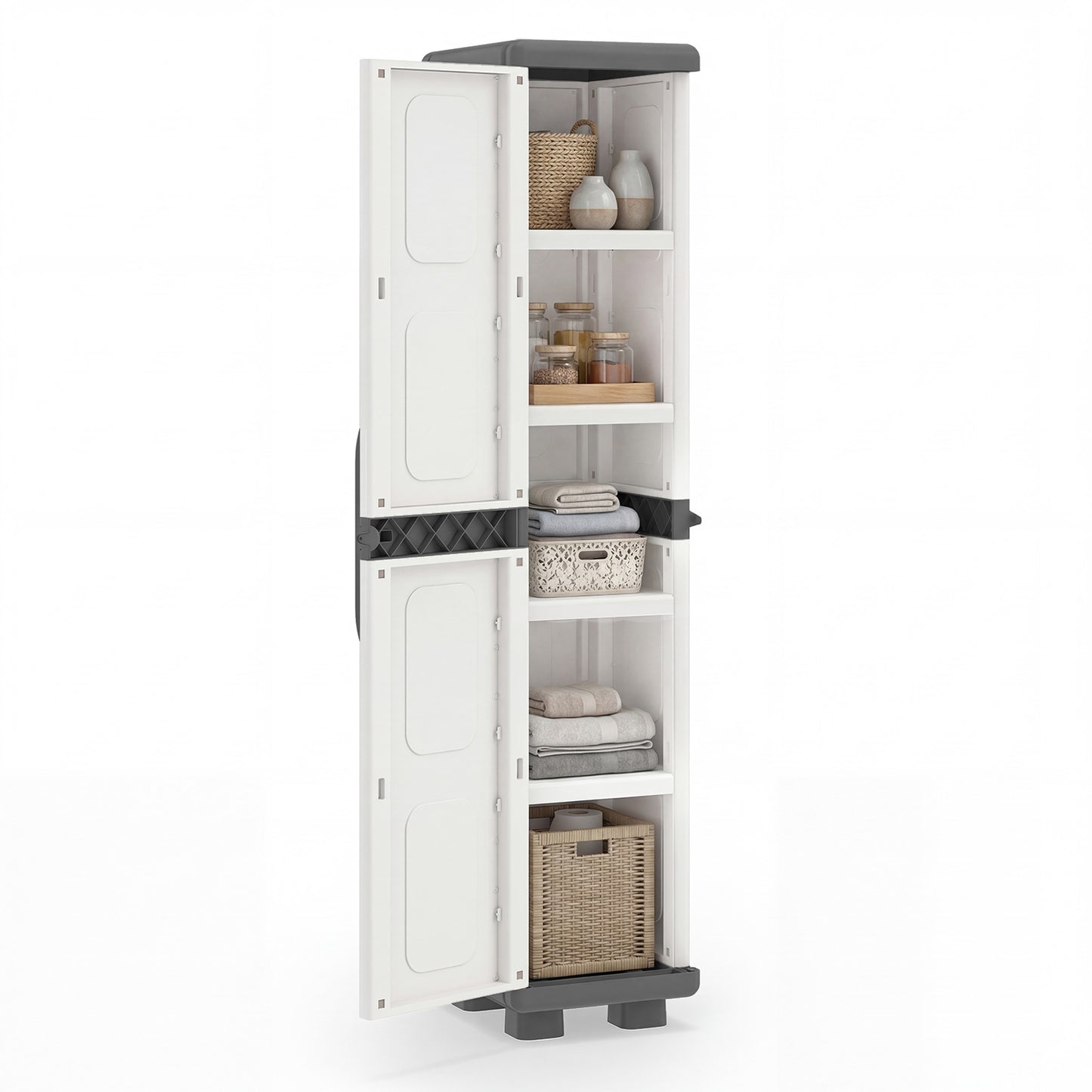 Plastic Kitchen Pantry, 4 Adjustable Shelves, Single Door, Gray Sideboards Cabinets & Buffets Gray at Gallery Canada