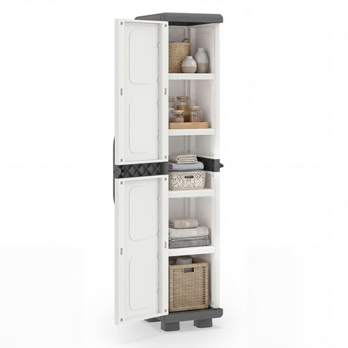 Plastic Kitchen Pantry, 4 Adjustable Shelves, Single Door, Gray