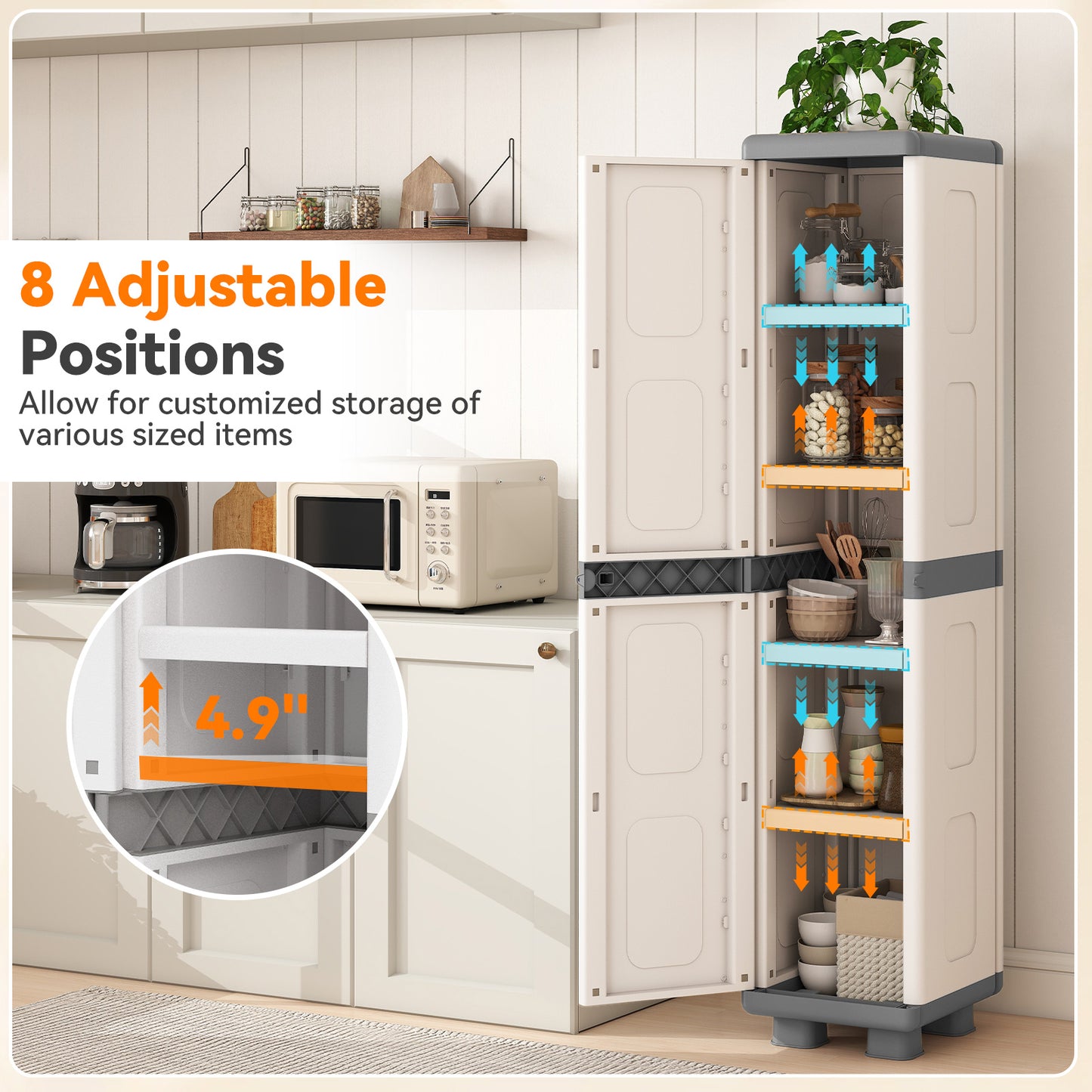 Plastic Kitchen Pantry, 4 Adjustable Shelves, Single Door, Gray Sideboards Cabinets & Buffets at Gallery Canada