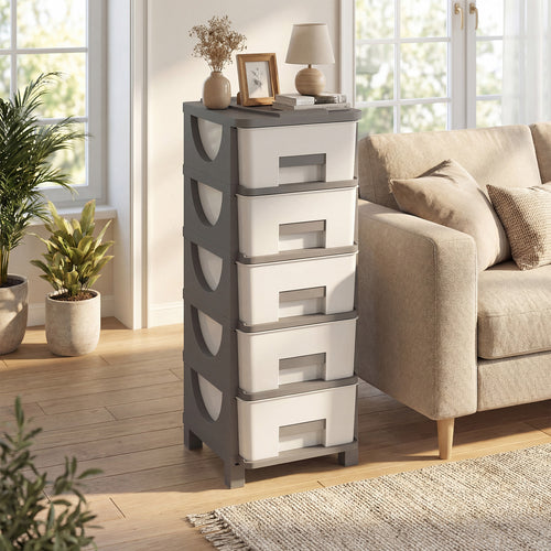 Plastic Storage Organizer, Compact Drawer Cabinet Side Table, Gray