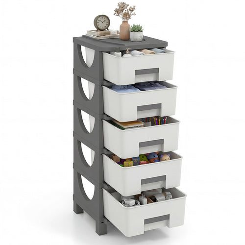 Plastic Storage Organizer, Compact Drawer Cabinet Side Table, Gray