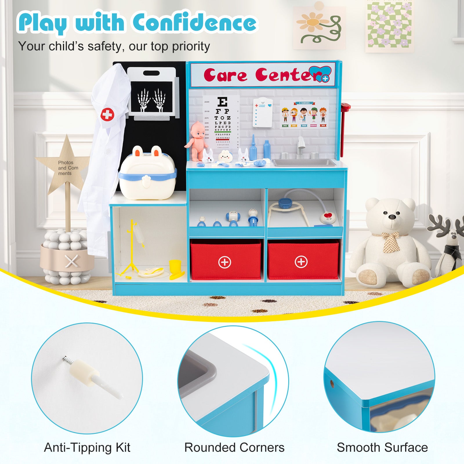 Play Doctor's Office Wood Medical Center Toy Set with Examine Region, Blue Play Kitchen Sets at Gallery Canada
