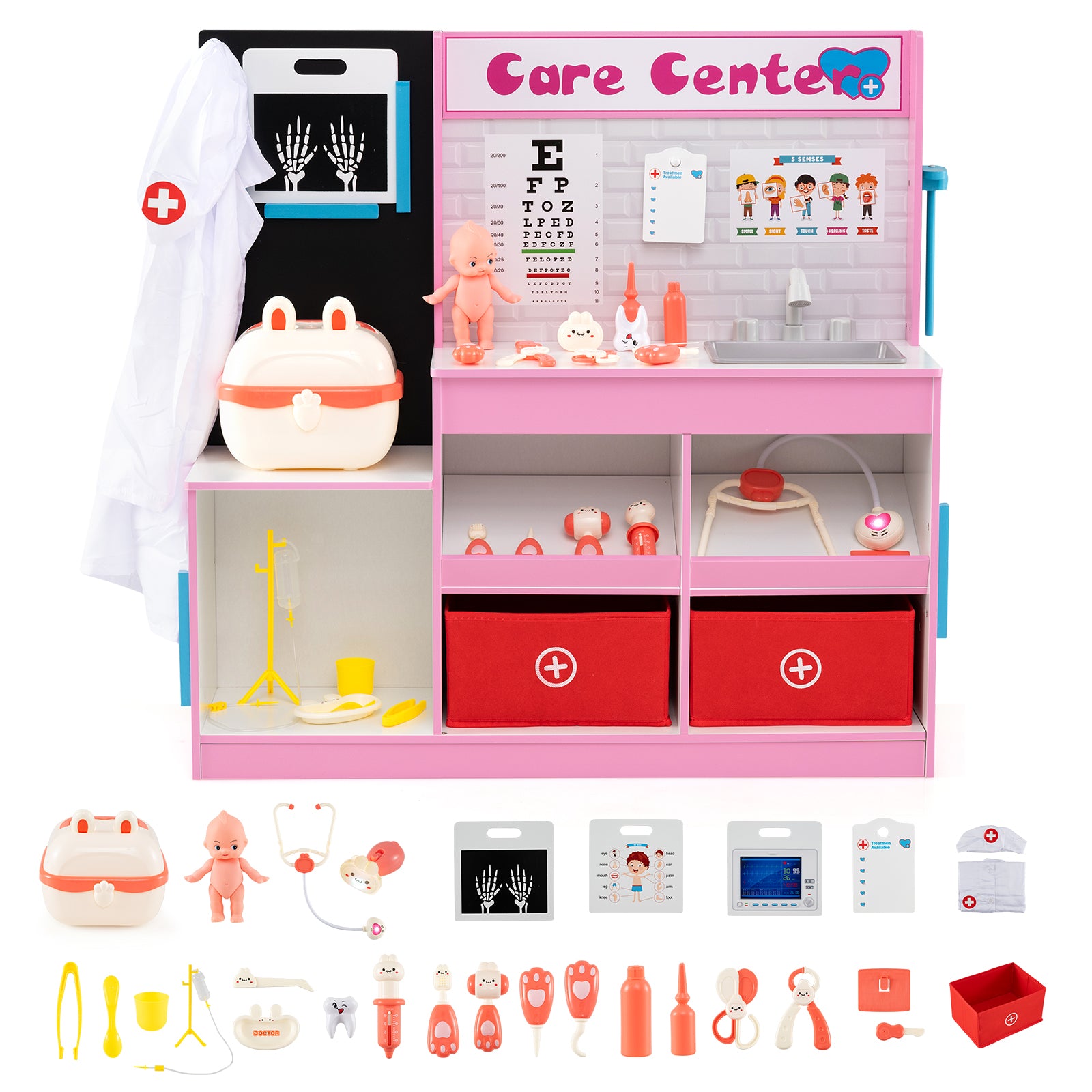 Play Doctor's Office Wood Medical Center Toy Set with Examine Region, Pink Play Kitchen Sets Pink at Gallery Canada