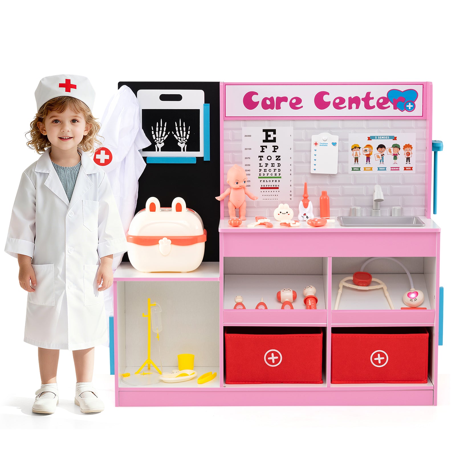 Play Doctor's Office Wood Medical Center Toy Set with Examine Region, Pink Play Kitchen Sets at Gallery Canada