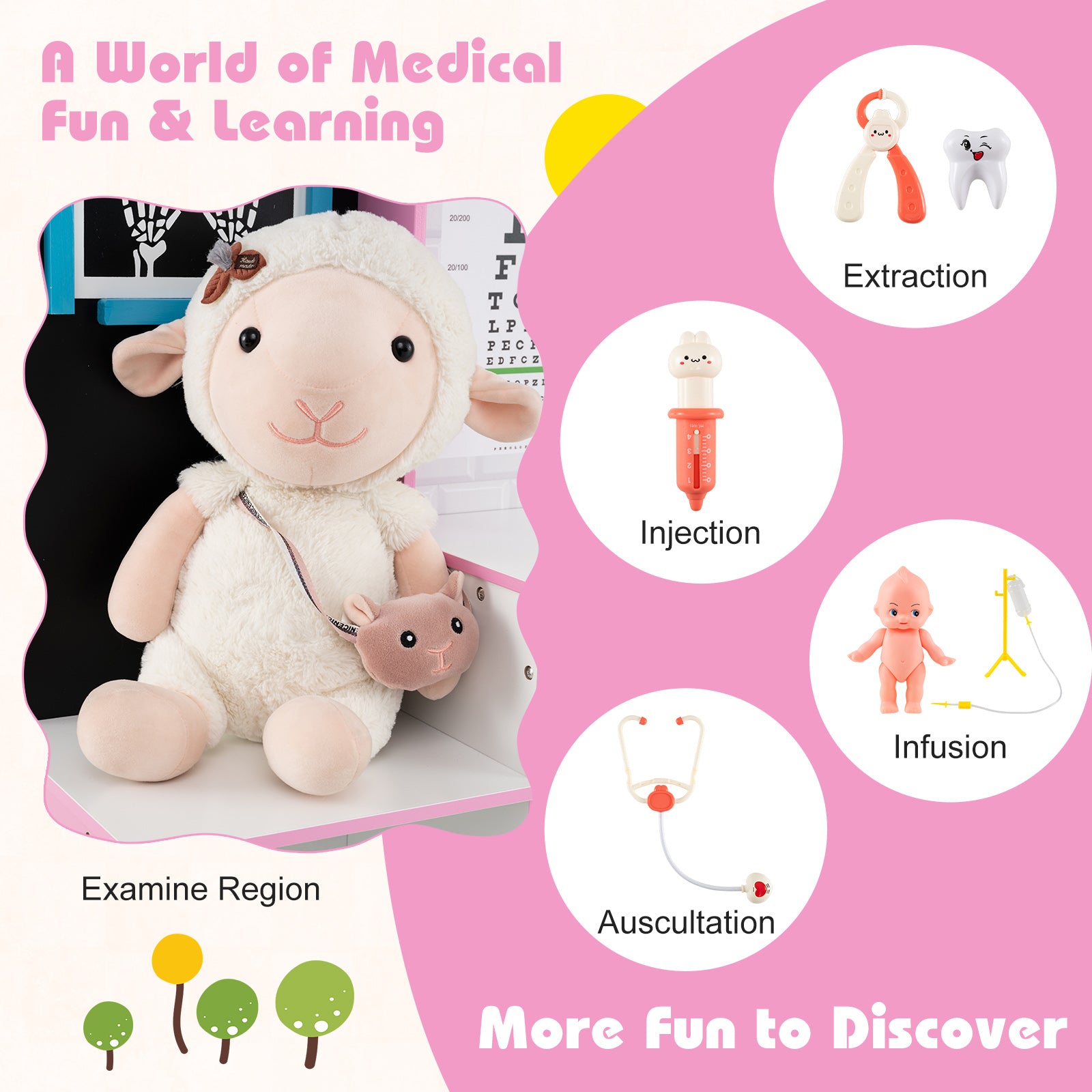 Play Doctor's Office Wood Medical Center Toy Set with Examine Region, Pink Play Kitchen Sets at Gallery Canada
