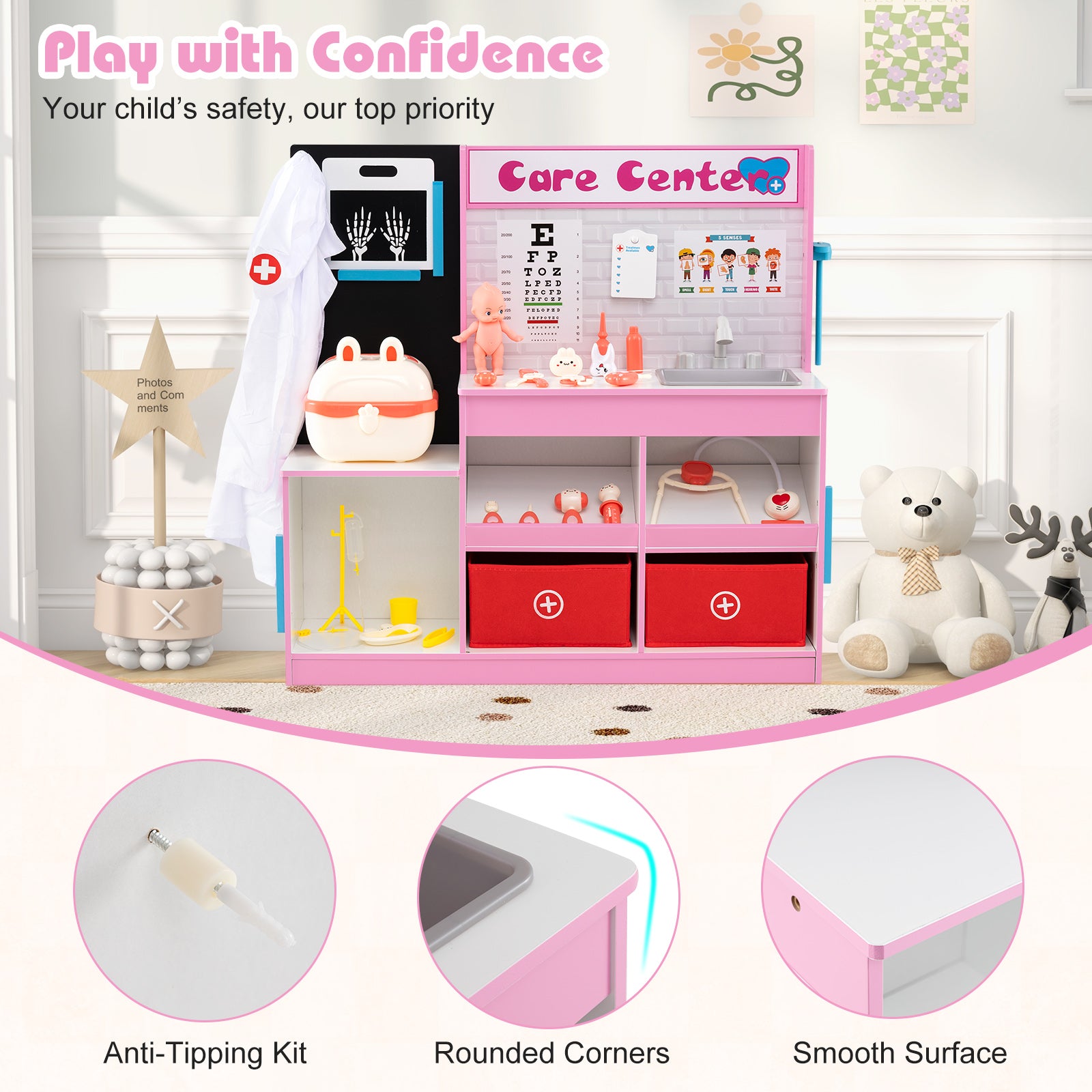 Play Doctor's Office Wood Medical Center Toy Set with Examine Region, Pink Play Kitchen Sets at Gallery Canada