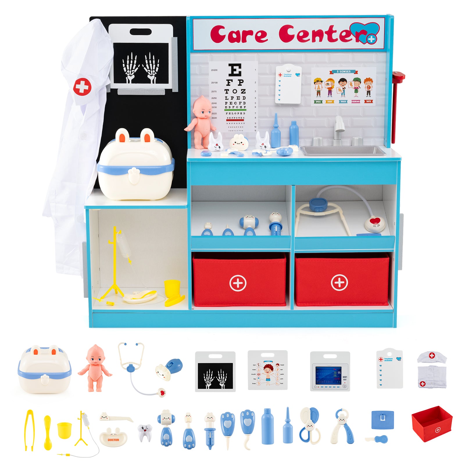 Play Doctor's Office Wood Medical Center Toy Set with Examine Region, Blue Play Kitchen Sets Blue at Gallery Canada