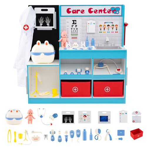 Play Doctor's Office Wood Medical Center Toy Set with Examine Region, Blue