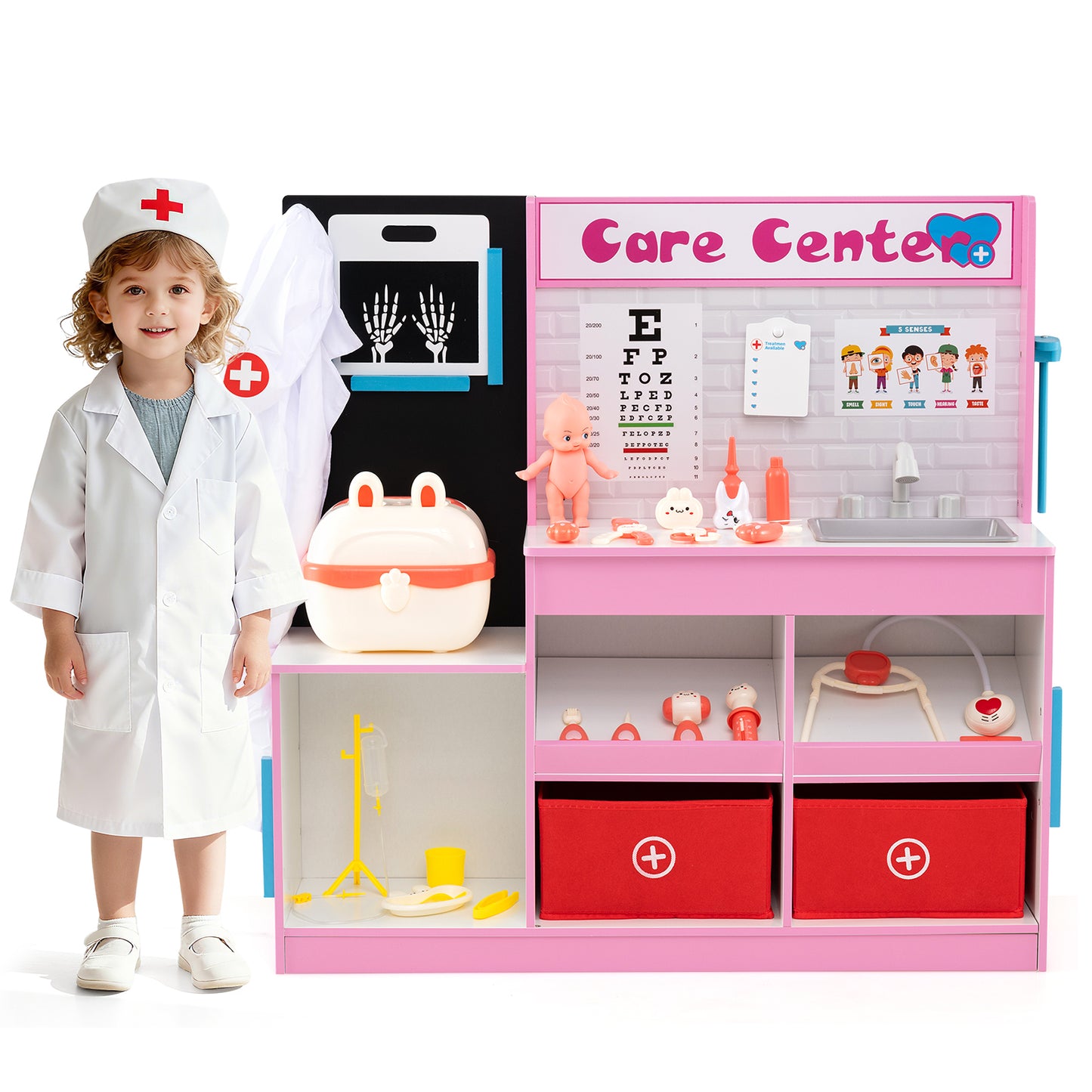 Play Doctor's Office Wood Medical Center Toy Set with Examine Region, Pink Play Kitchen Sets at Gallery Canada