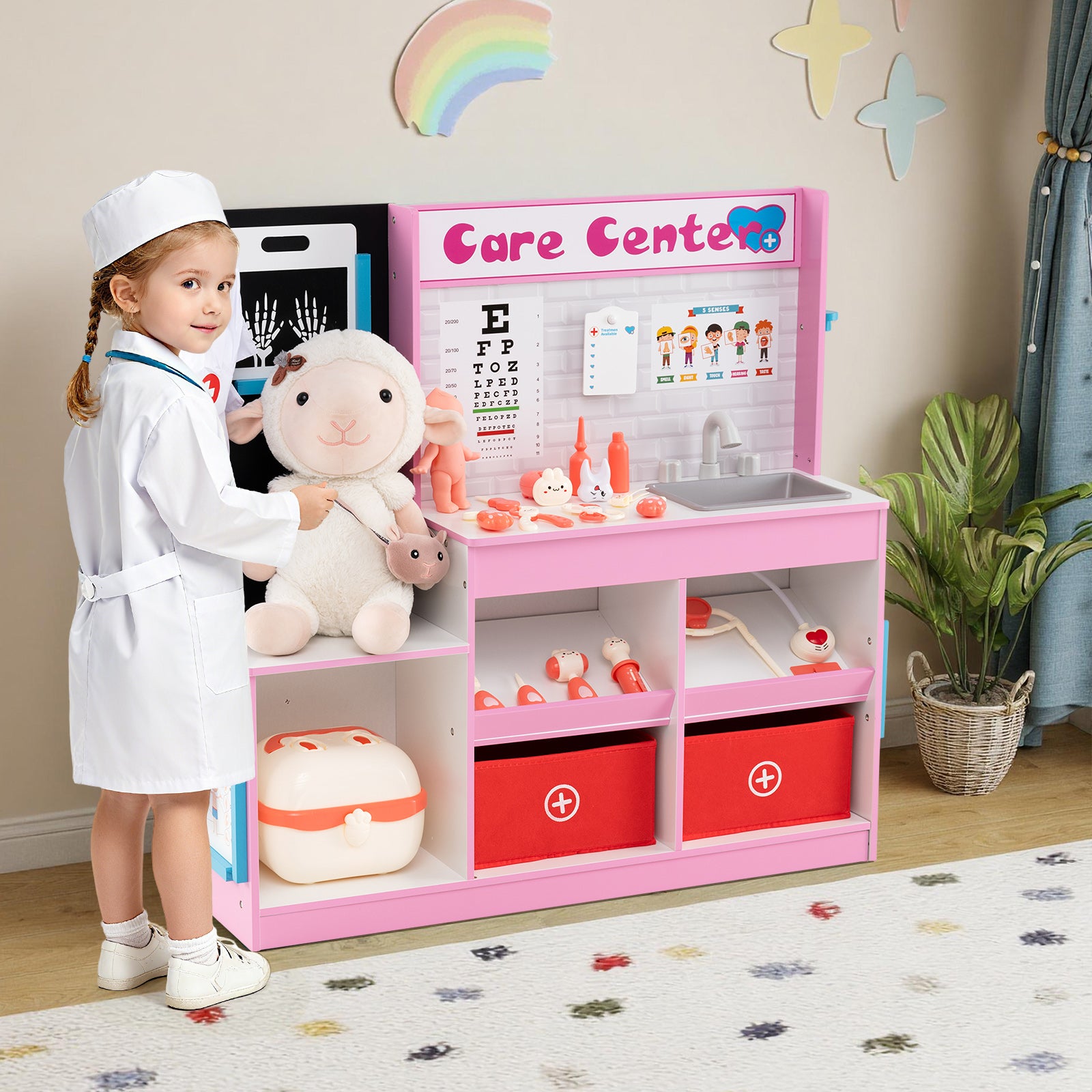 Play Doctor's Office Wood Medical Center Toy Set with Examine Region, Pink Play Kitchen Sets at Gallery Canada