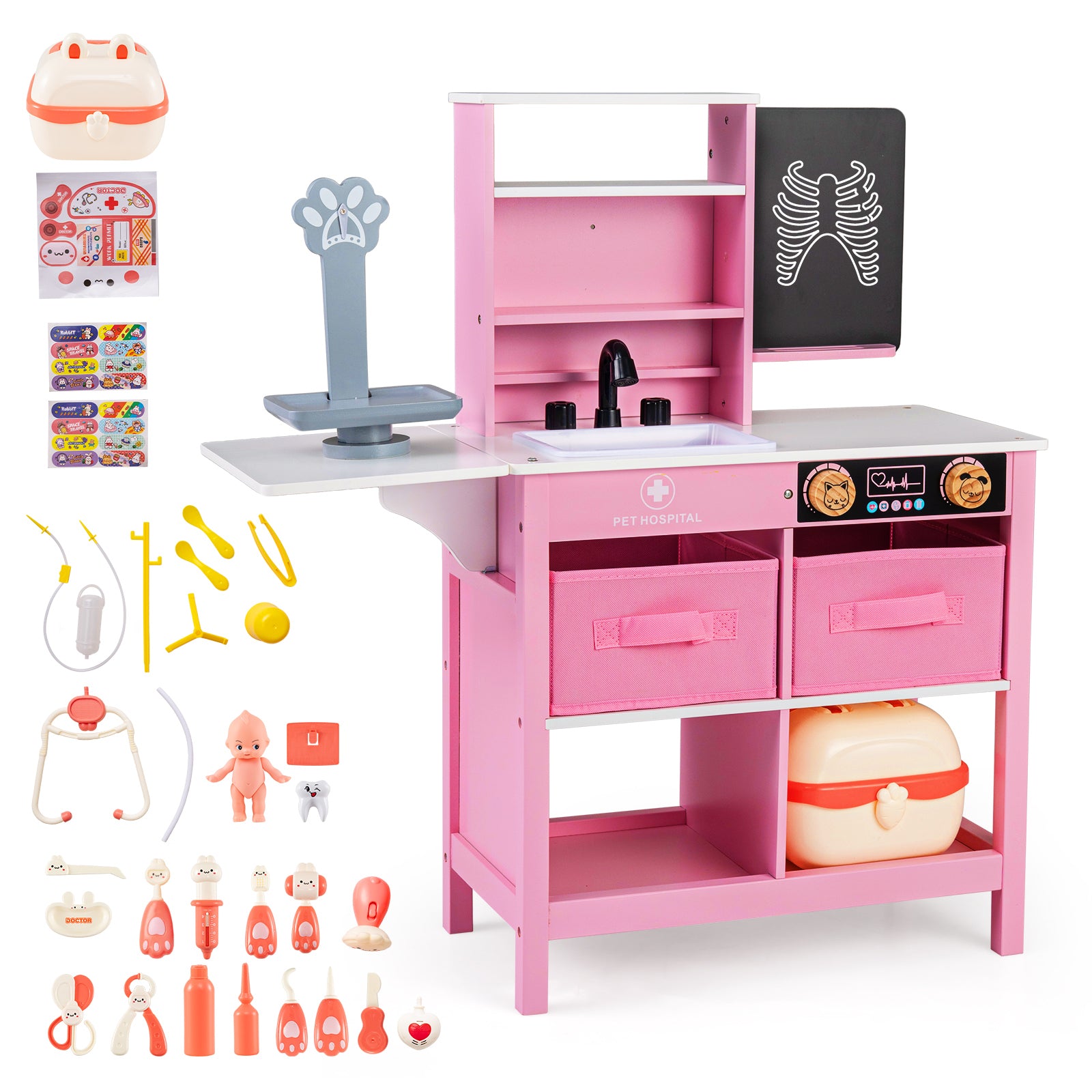 Play Doctor's Office Wood Medical Center Toy Set with Blackboard, Pink Play Tents & Playhouse Pink at Gallery Canada