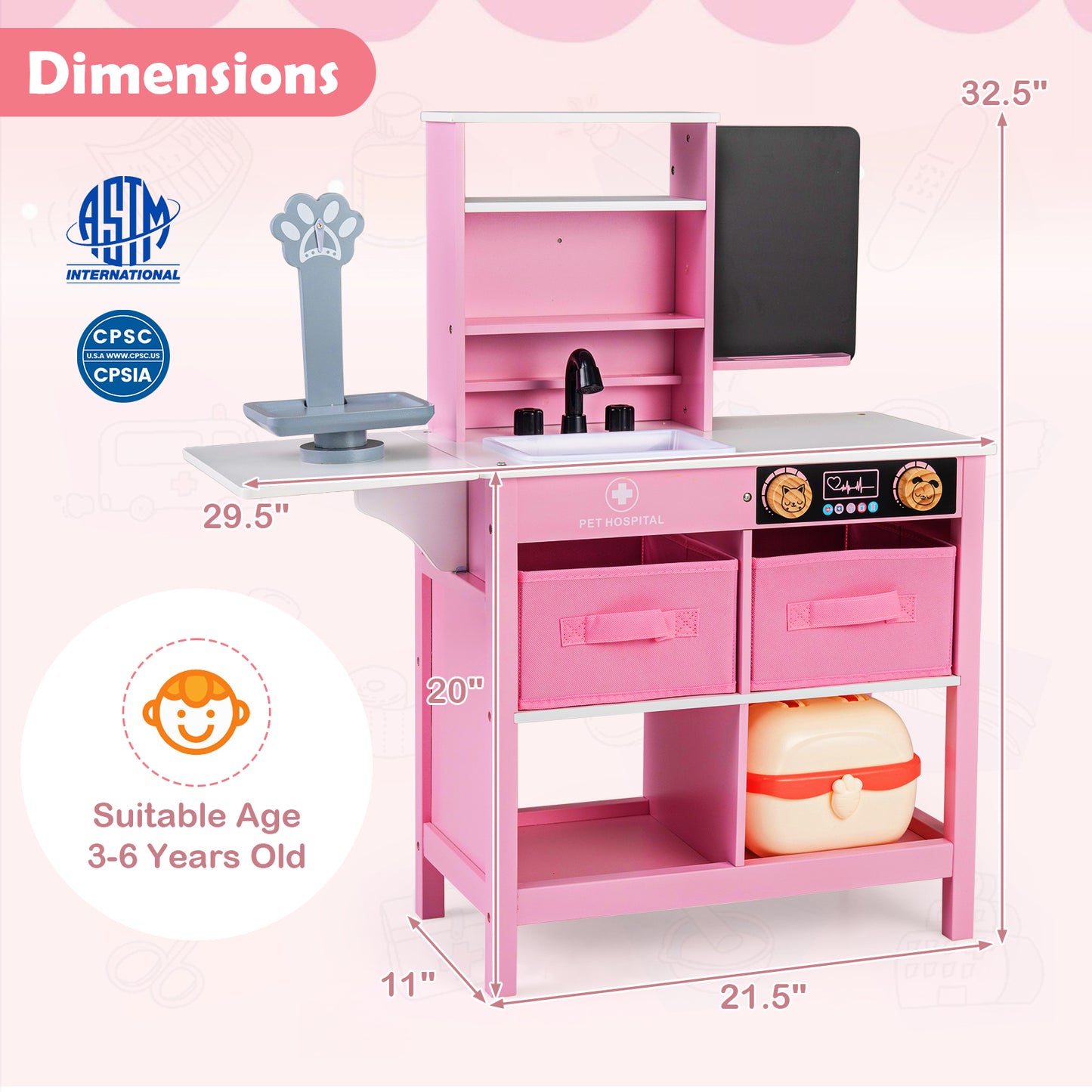 Play Doctor's Office Wood Medical Center Toy Set with Blackboard, Pink Play Tents & Playhouse at Gallery Canada