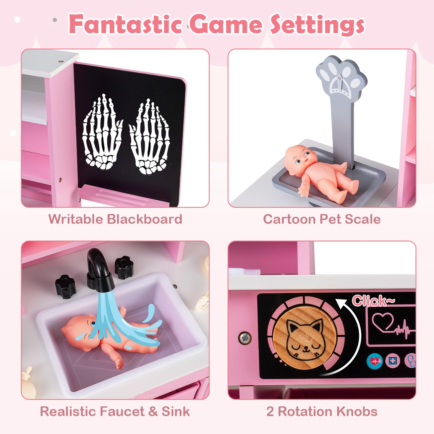 Play Doctor's Office Wood Medical Center Toy Set with Blackboard, Pink Play Tents & Playhouse at Gallery Canada